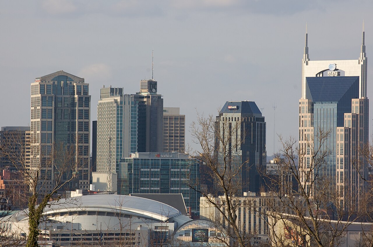 Daytime view of the downtown Nashville, Tennessee skyline from Fort Negley.